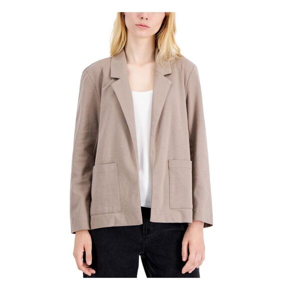 EILEEN FISHER Jackets & Blazers - EILEEN FISHER Womens Beige Open Front Notched Lapels Blazer Jacket Petites PM